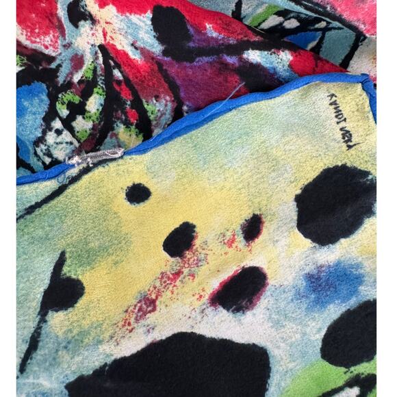 Kandinsky art print 100% silk rolled edge scarf wrap red blue black 16 x 60" - Picture 7 of 8